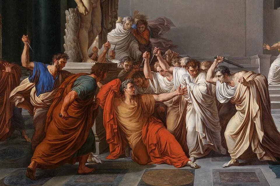 Vincenzo Camuccini painting of the assassination of Julius Caesar in the Roman Senate