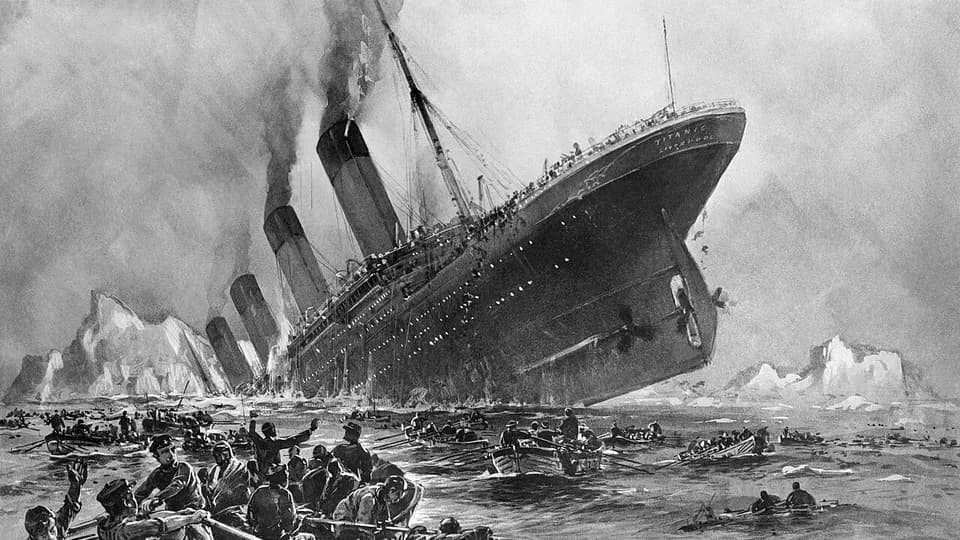 Titanic sinks in the North Atlantic, representing the Modern History timeline